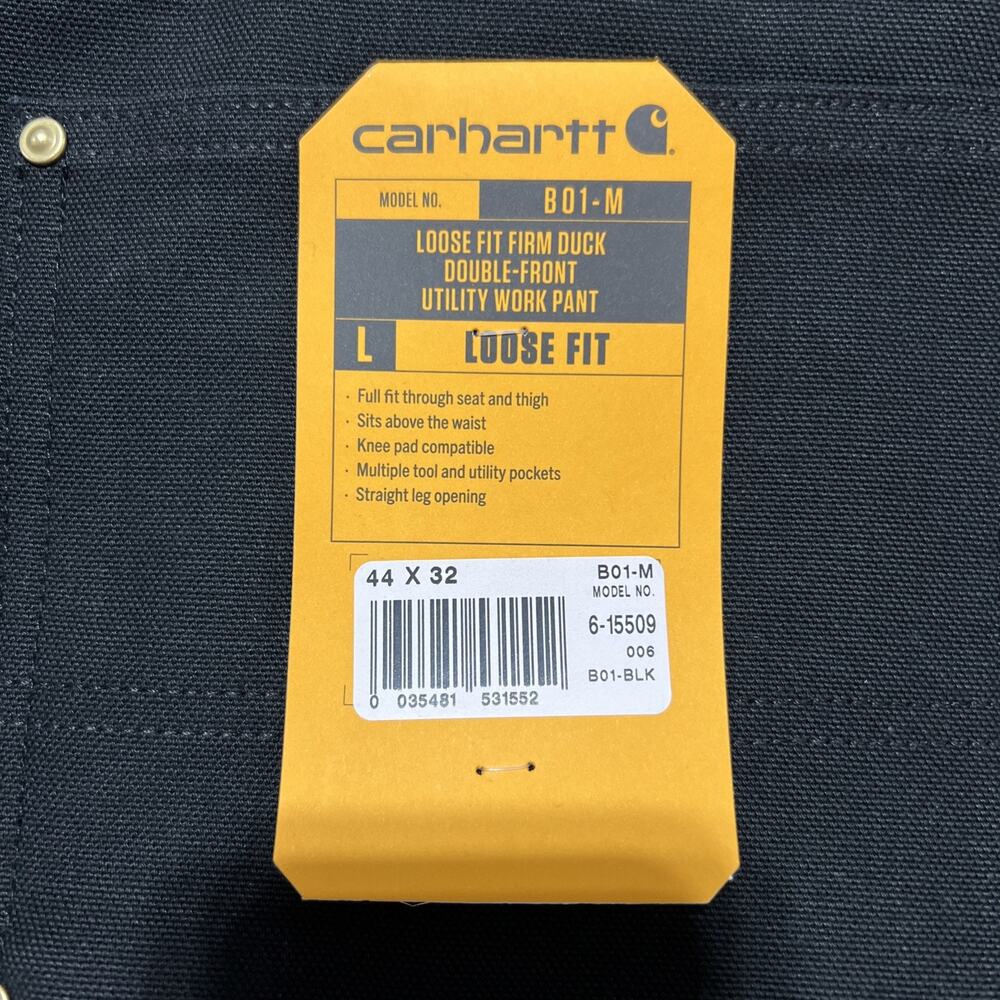Carhartt Loose Fit 44 x 32 Firm Duck Double-Front Utility Work Pant B01-M BLK - Picture 2 of 13